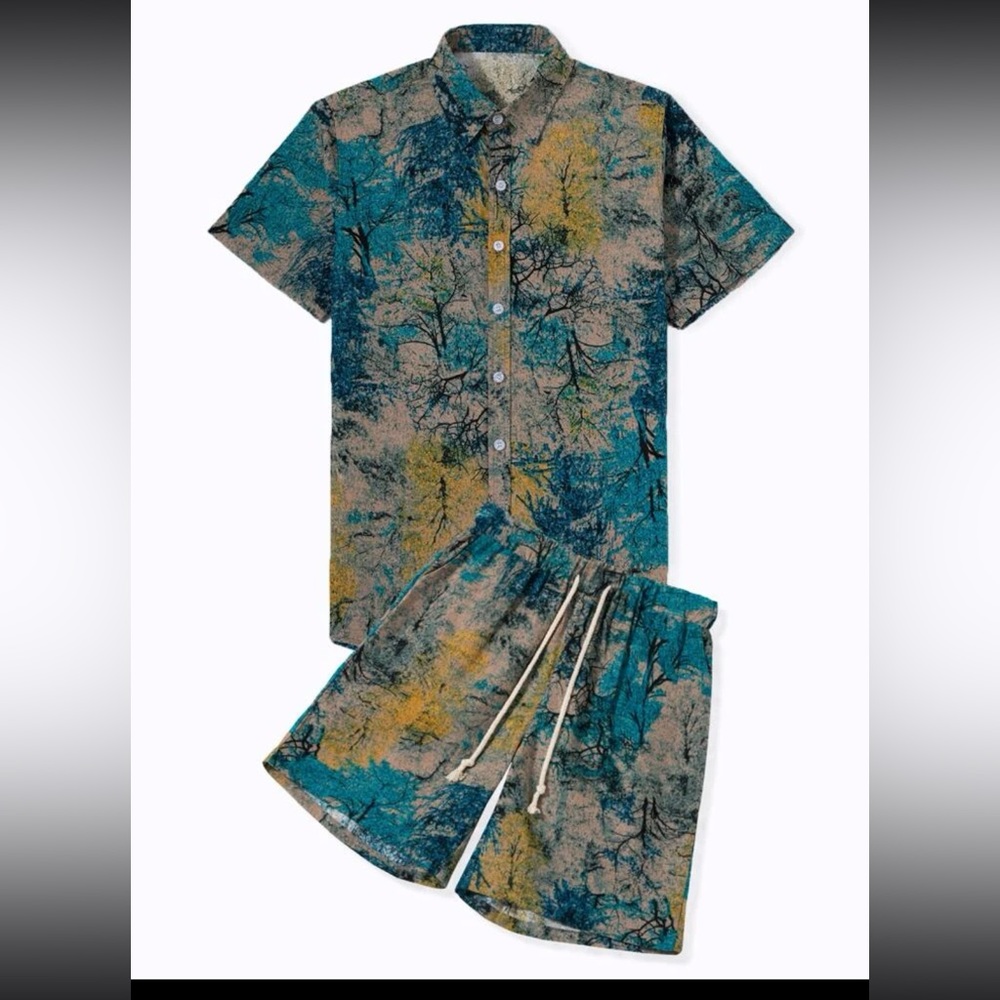 Mens Tree Print shorts set-Medium